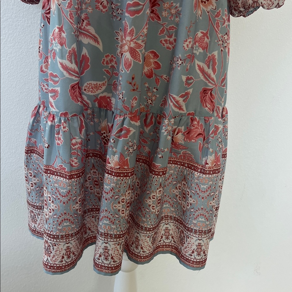 Band of the free - Floral Puff Sleeve Mini Dress in cornflower Blue and mauve - Picture 5 of 14